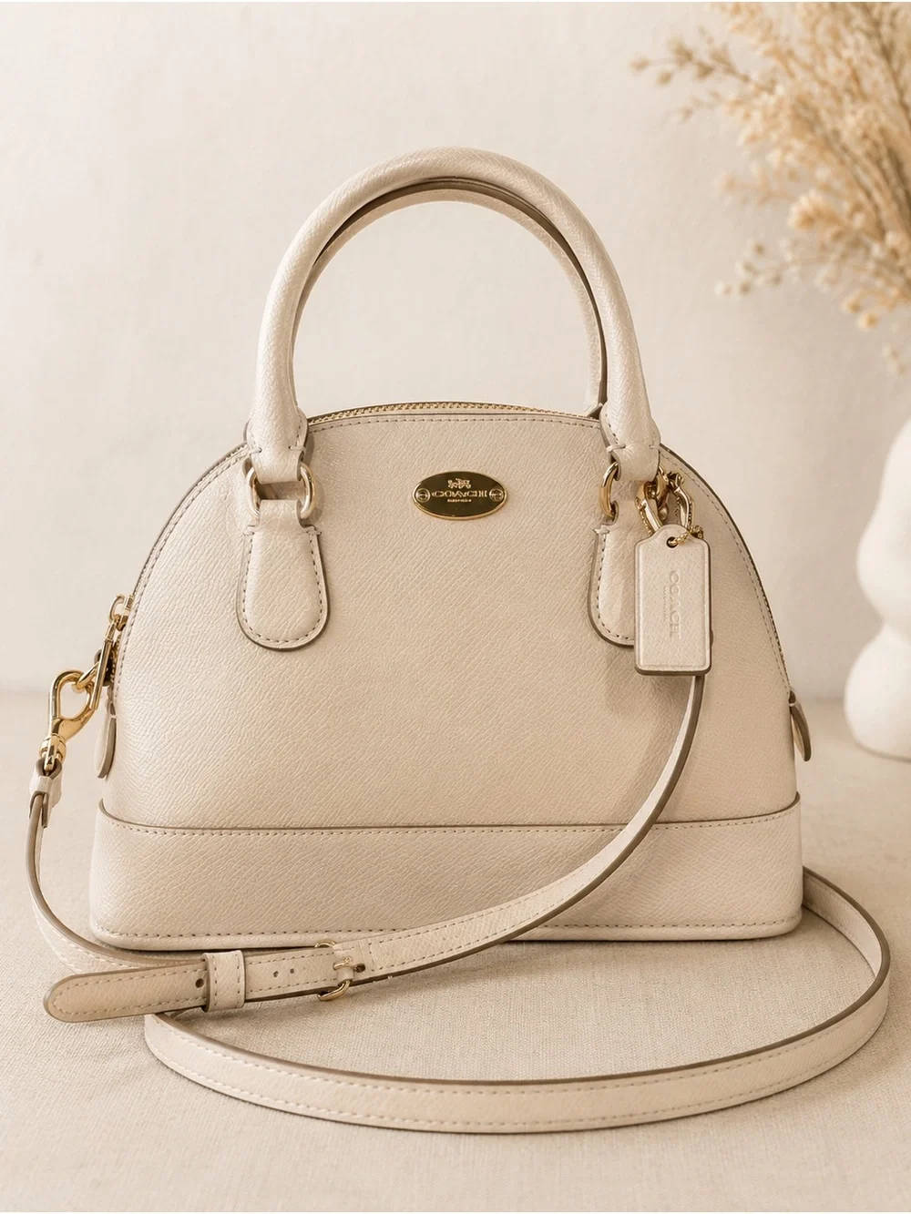 Coach Mini Cora F34090 Chalk Leather Satchel Crossbody Bag
